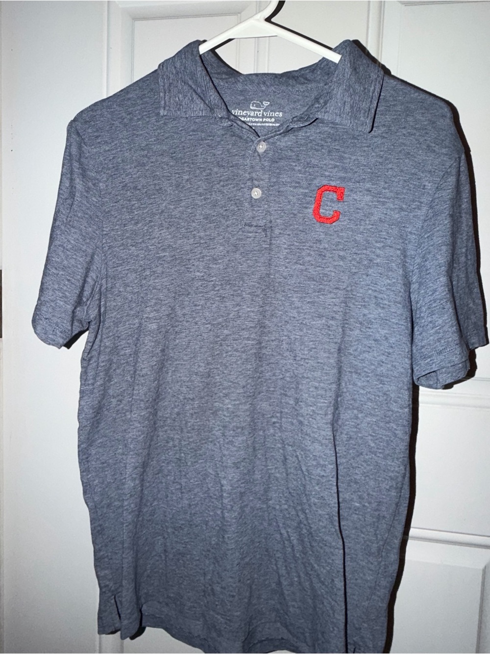 Vineyard Vines Cleveland Guardians gray polo shirt with red 'C' logo, size S